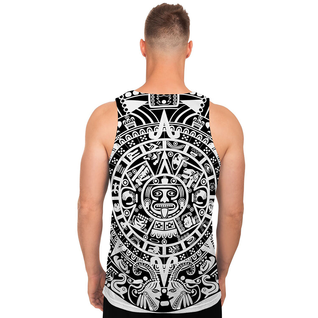 White And Black Maya Calendar Print Men's Tank Top