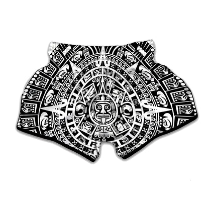 White And Black Maya Calendar Print Muay Thai Boxing Shorts