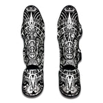 White And Black Maya Calendar Print Muay Thai Shin Guard
