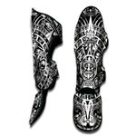 White And Black Maya Calendar Print Muay Thai Shin Guard