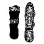 White And Black Maya Calendar Print Muay Thai Shin Guard