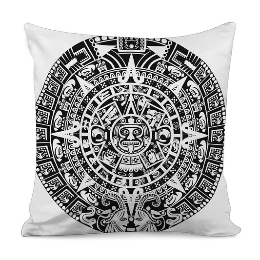 White And Black Maya Calendar Print Pillow Cover