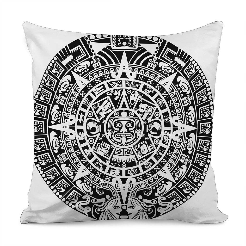 White And Black Maya Calendar Print Pillow Cover