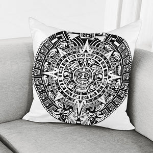 White And Black Maya Calendar Print Pillow Cover