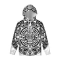White And Black Maya Calendar Print Pullover Hoodie