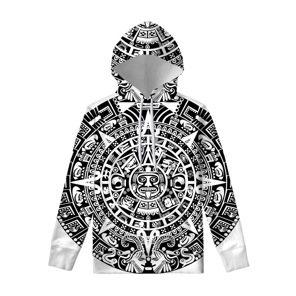 White And Black Maya Calendar Print Pullover Hoodie