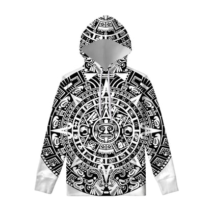 White And Black Maya Calendar Print Pullover Hoodie