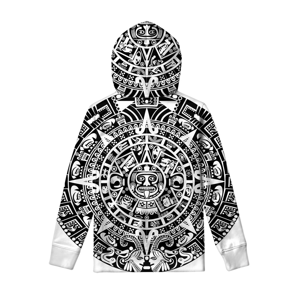 White And Black Maya Calendar Print Pullover Hoodie