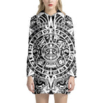 White And Black Maya Calendar Print Pullover Hoodie Dress