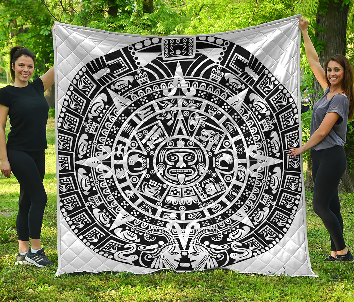 White And Black Maya Calendar Print Quilt