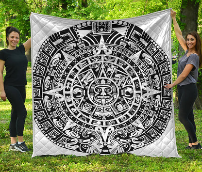 White And Black Maya Calendar Print Quilt