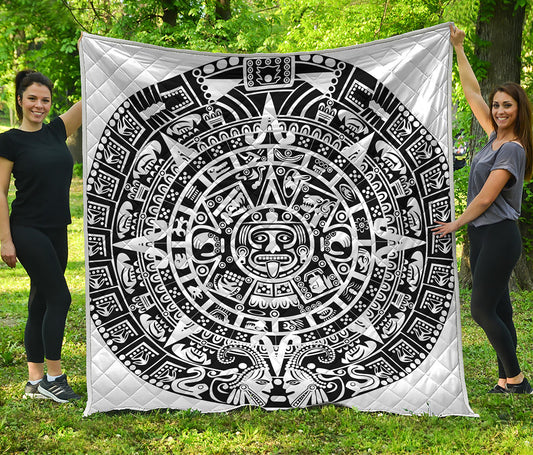 White And Black Maya Calendar Print Quilt