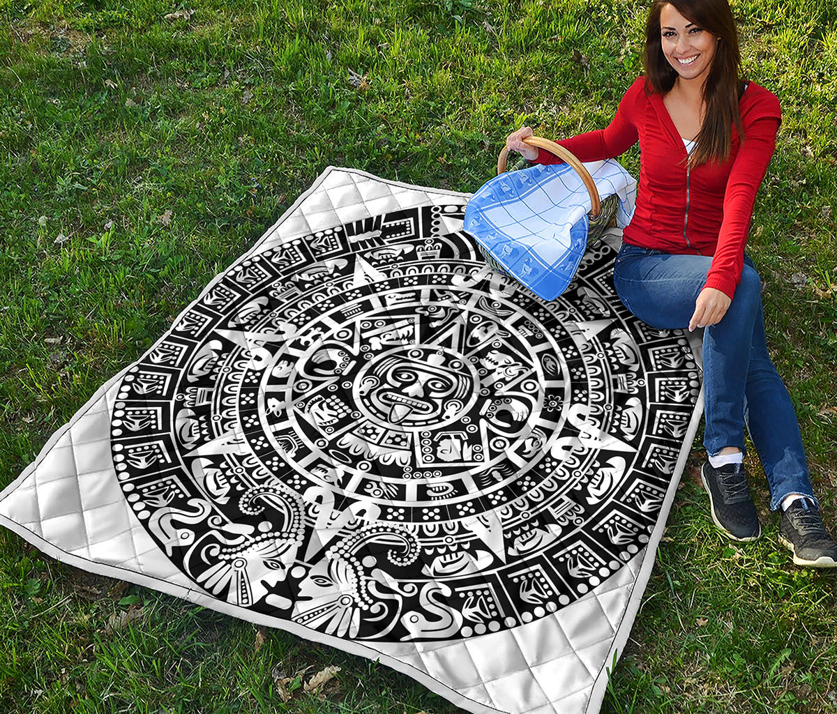 White And Black Maya Calendar Print Quilt