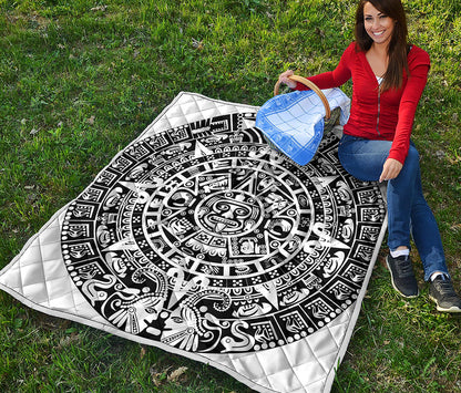 White And Black Maya Calendar Print Quilt