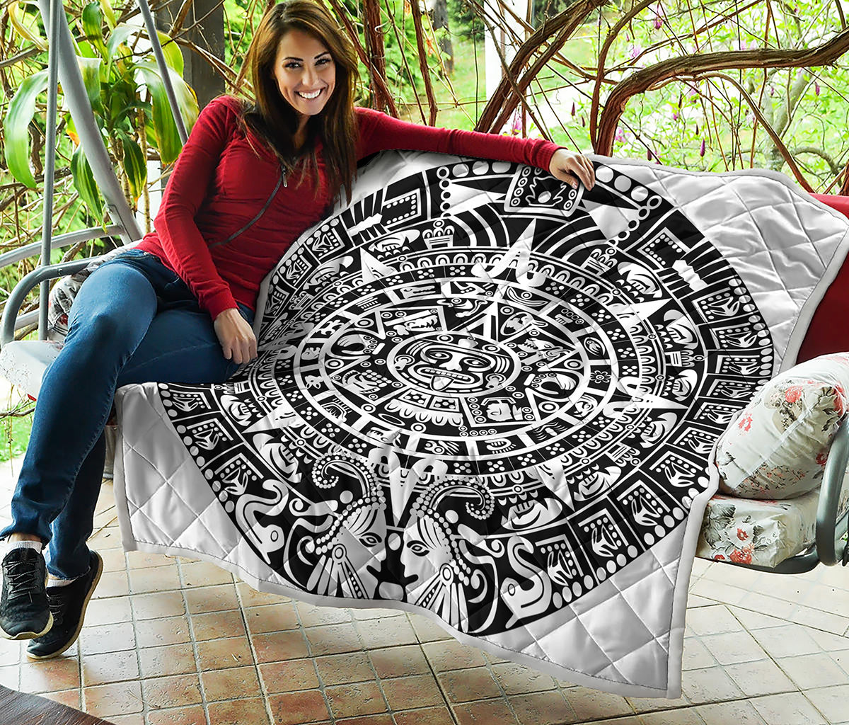 White And Black Maya Calendar Print Quilt