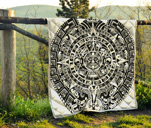 White And Black Maya Calendar Print Quilt