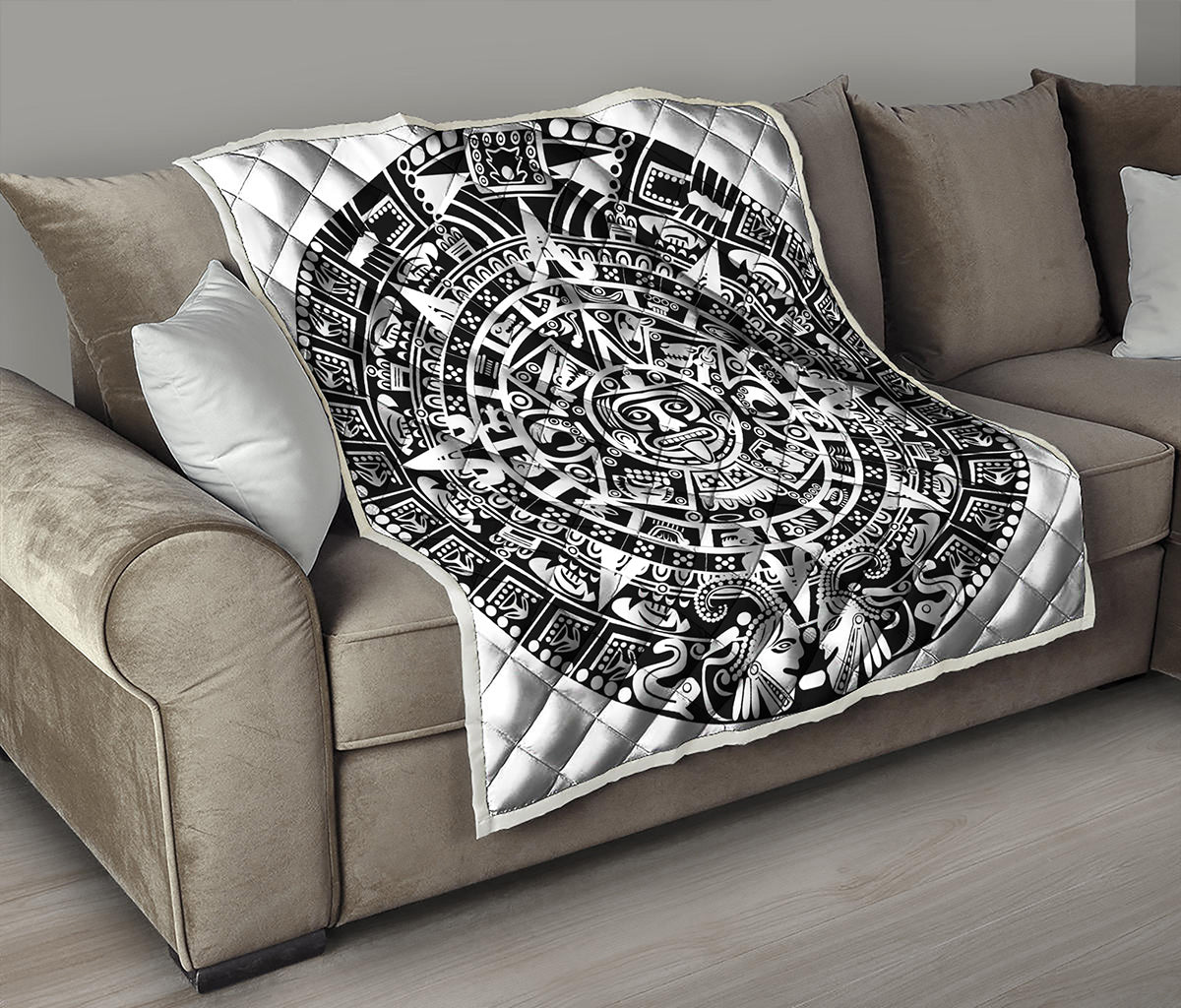 White And Black Maya Calendar Print Quilt