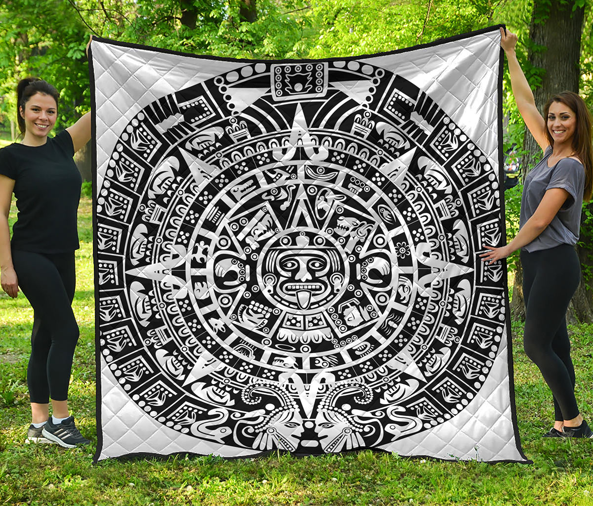 White And Black Maya Calendar Print Quilt
