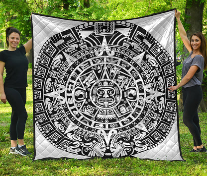 White And Black Maya Calendar Print Quilt