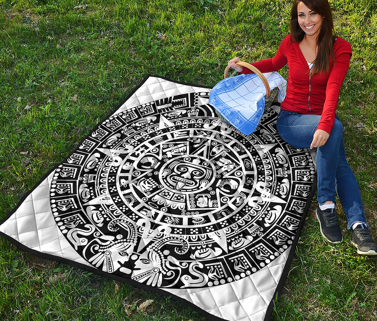 White And Black Maya Calendar Print Quilt