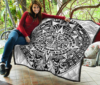 White And Black Maya Calendar Print Quilt