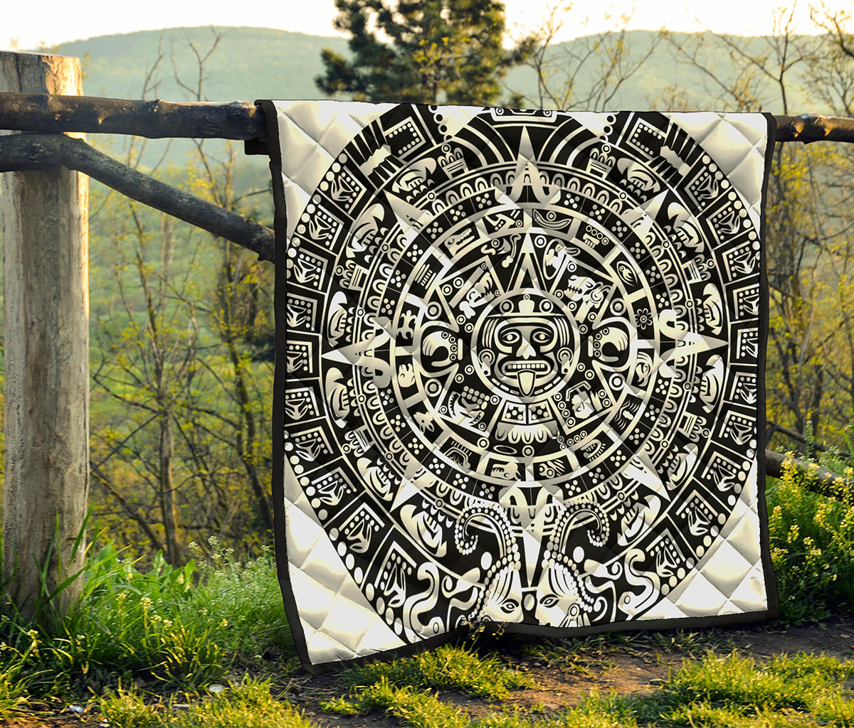 White And Black Maya Calendar Print Quilt