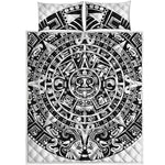 White And Black Maya Calendar Print Quilt Bed Set