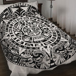 White And Black Maya Calendar Print Quilt Bed Set
