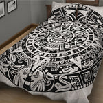 White And Black Maya Calendar Print Quilt Bed Set