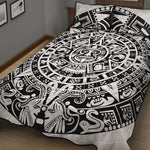 White And Black Maya Calendar Print Quilt Bed Set