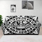 White And Black Maya Calendar Print Sofa Cover