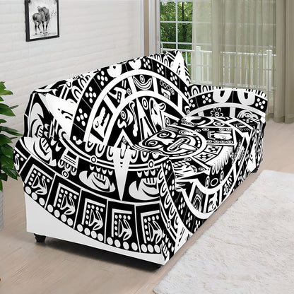 White And Black Maya Calendar Print Sofa Cover