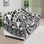 White And Black Maya Calendar Print Sofa Cover