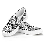 White And Black Maya Calendar Print White Slip On Shoes