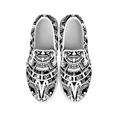 White And Black Maya Calendar Print White Slip On Shoes