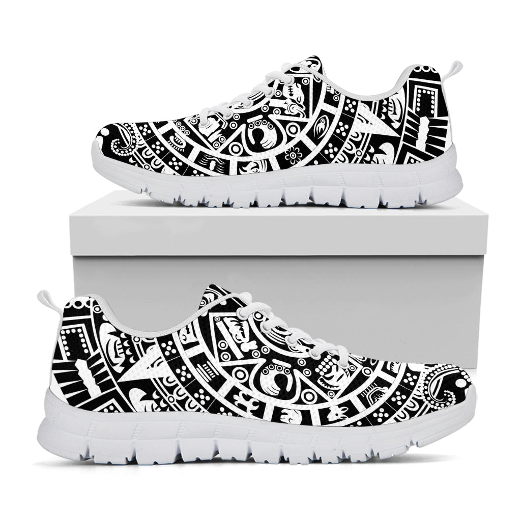 White And Black Maya Calendar Print White Sneakers
