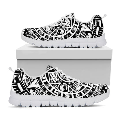 White And Black Maya Calendar Print White Sneakers