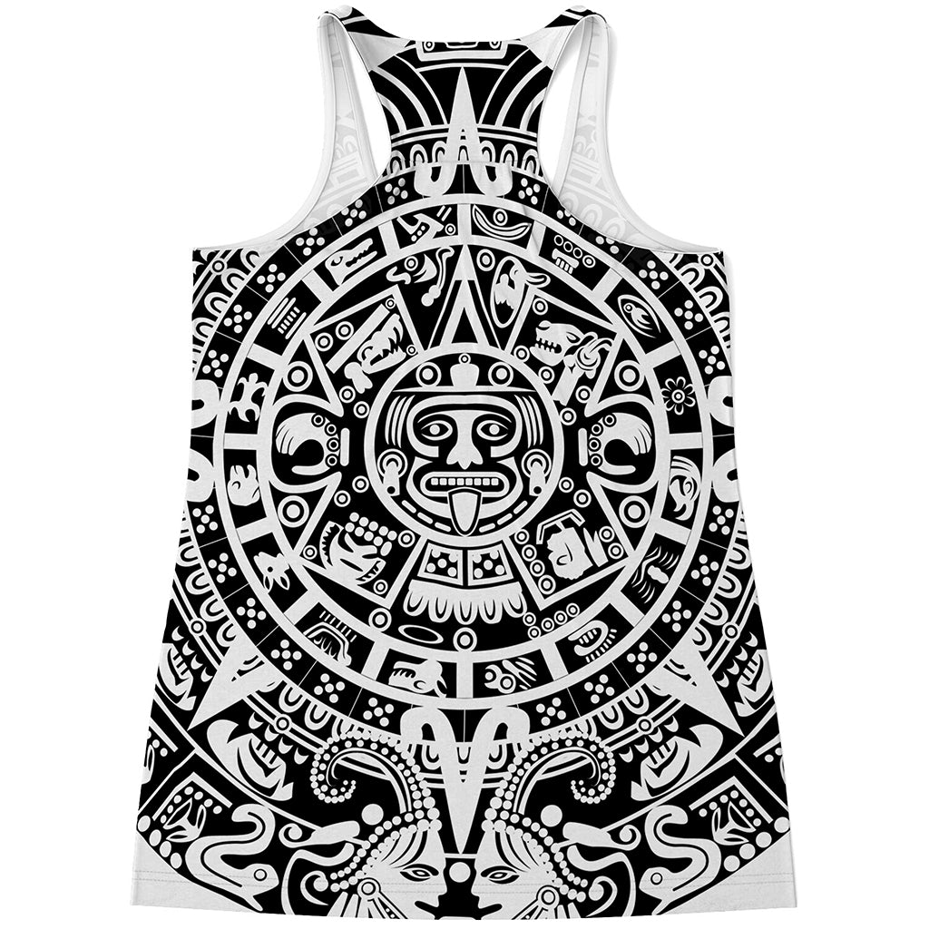 White And Black Maya Calendar Print Women's Racerback Tank Top