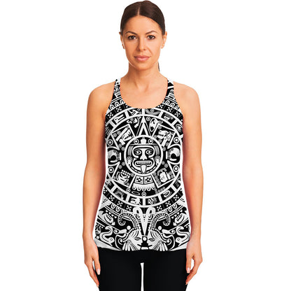 White And Black Maya Calendar Print Women's Racerback Tank Top