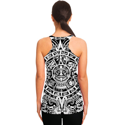 White And Black Maya Calendar Print Women's Racerback Tank Top