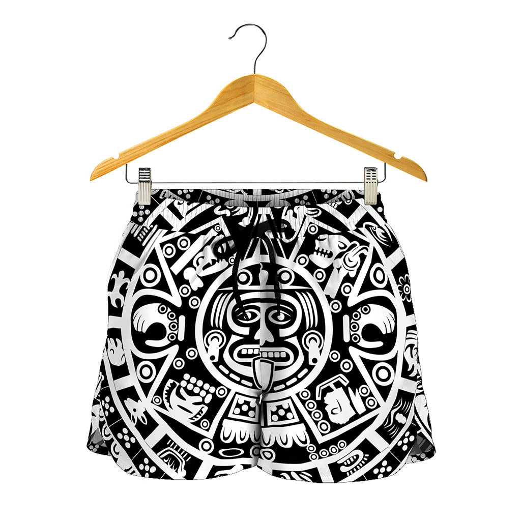 White And Black Maya Calendar Print Women's Shorts