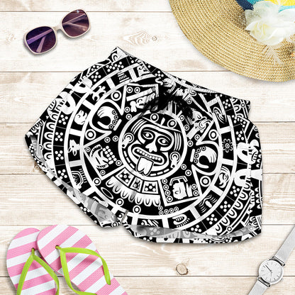 White And Black Maya Calendar Print Women's Shorts