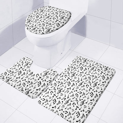 White And Black Music Note Pattern Print 3 Piece Bath Mat Set