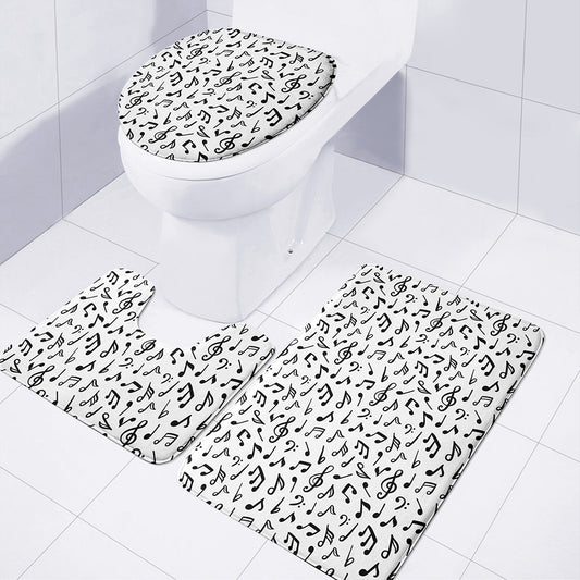 White And Black Music Note Pattern Print 3 Piece Bath Mat Set