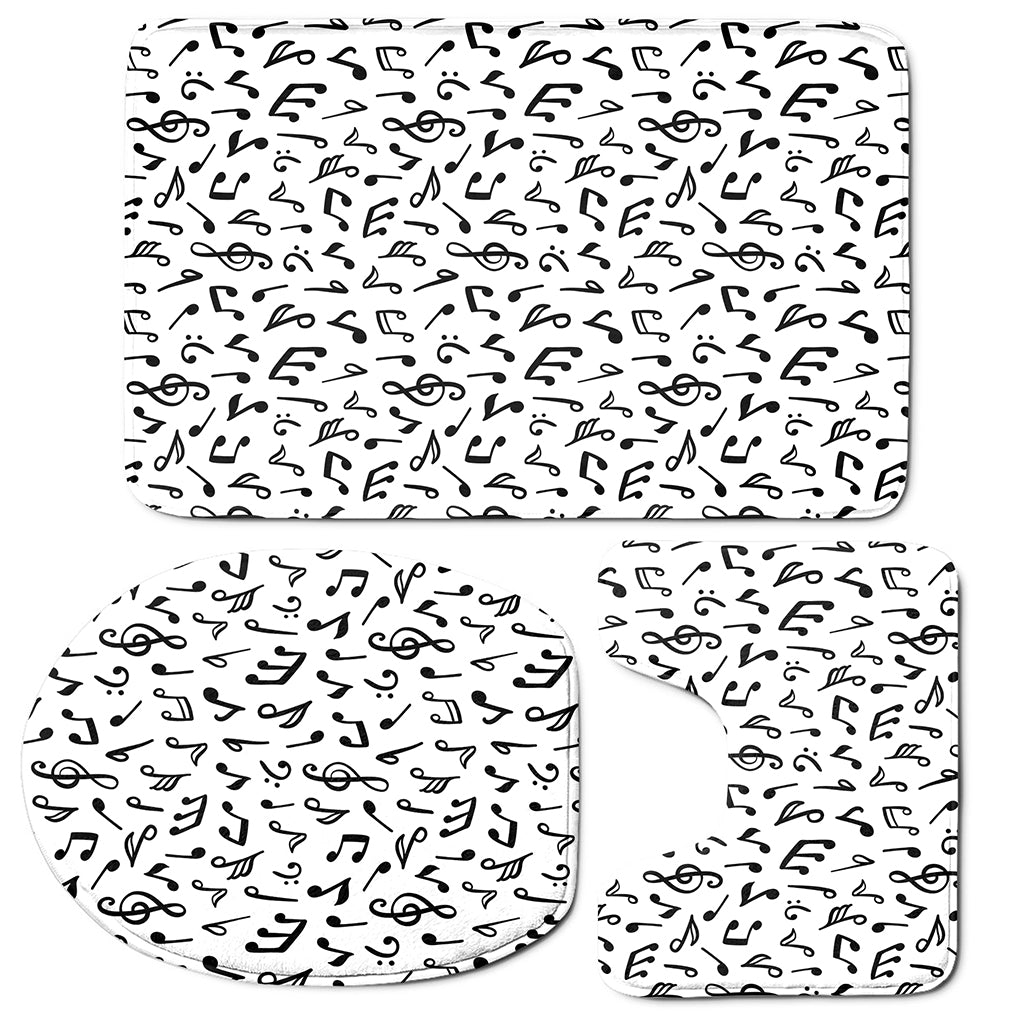 White And Black Music Note Pattern Print 3 Piece Bath Mat Set