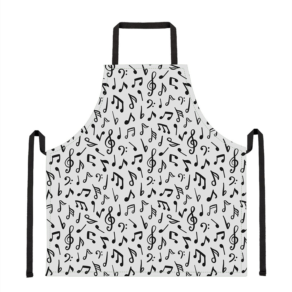 White And Black Music Note Pattern Print Apron