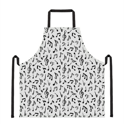 White And Black Music Note Pattern Print Apron