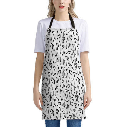 White And Black Music Note Pattern Print Apron