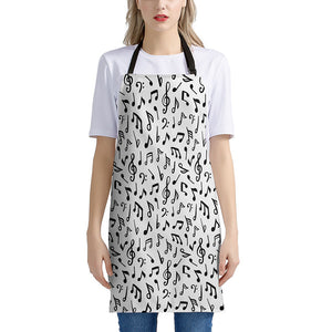 White And Black Music Note Pattern Print Apron