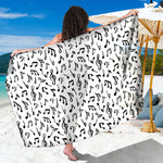 White And Black Music Note Pattern Print Beach Sarong Wrap